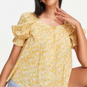 & Other Stories square neck top with puff sleeves in romantic floral size 34
